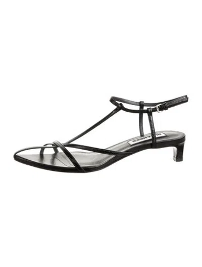 Pre-owned Jil Sander Leather T-strap Sandals In Black