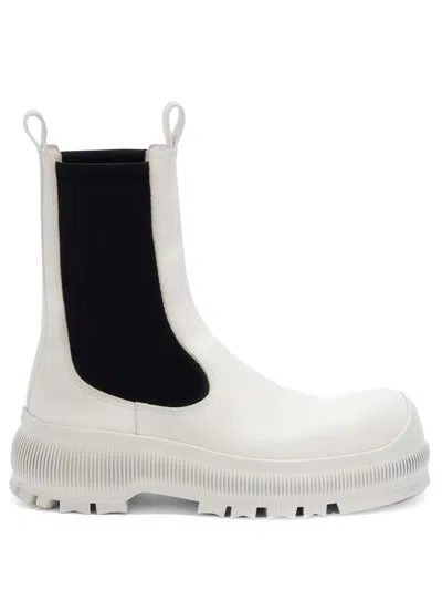 Jil Sander Logo-embossed Leather Boots In White