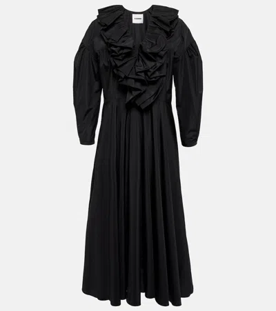 Jil Sander Ruffle-trimmed Midi Dress In Black