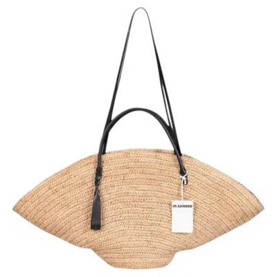 Pre-owned Jil Sander Sombrero Tote Bag Natural Straw Leather Oversized Design In Beige