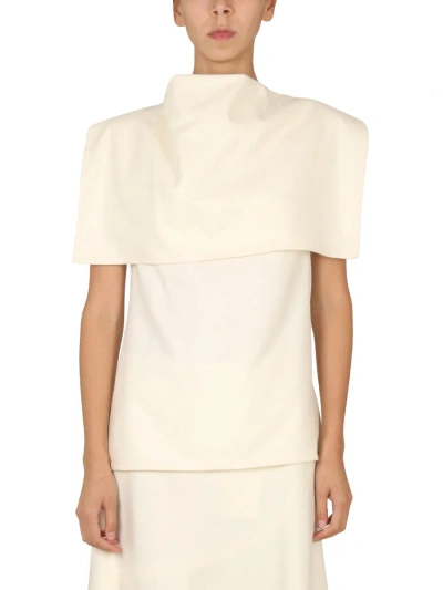 Jil Sander Wool Round Shoulder Back Zip Top In White