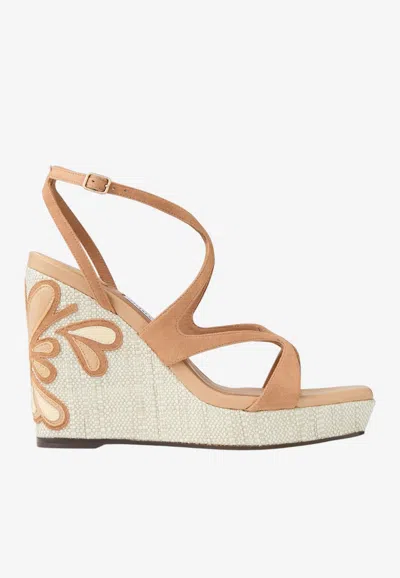 Jimmy Choo Ayla 110 Suede And Nappa Leather Wedge Sandals In Multi