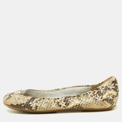 Pre-owned Jimmy Choo Beige Python Embossed Leather Windsor Star Embellished Ballet Flats Size 36