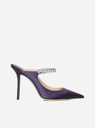 Jimmy Choo Bing Crystals Satin Mules In Cassis