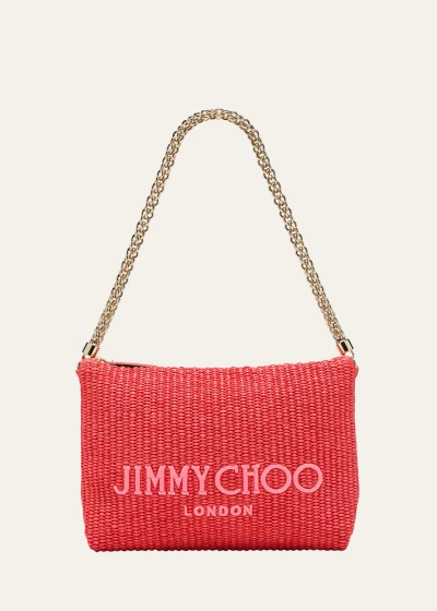 Jimmy Choo Callie Logo Raffia Shoulder Bag In Red