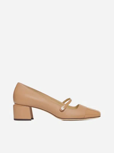 Jimmy Choo Elisa Leather Ballet Pumps In Biscuit