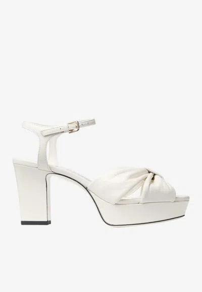 Jimmy Choo Heloise 80 Nappa Leather Platform Sandals In White