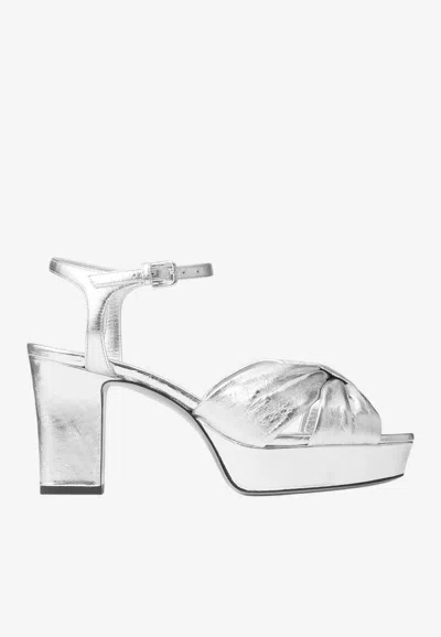 Jimmy Choo Heloise 80 Vintage Metallic Leather Platform Sandals In Silver