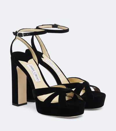 Jimmy Choo Kove Velvet Platform Sandals In Black