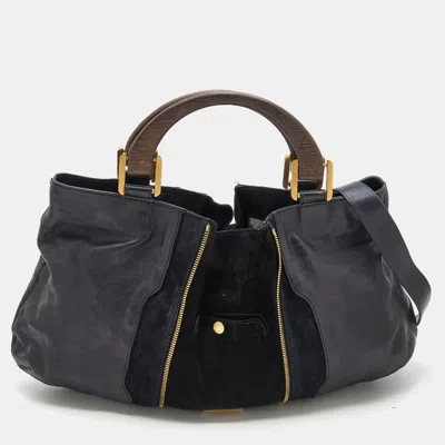 Jimmy Choo Leather And Suede Expandable Maia Hobo In Black