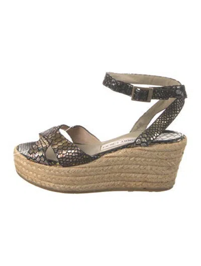 Pre-owned Jimmy Choo Leather Animal Print Espadrilles In Black