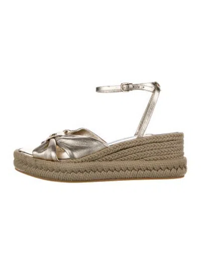 Pre-owned Jimmy Choo Leather Bow Accents Espadrilles In Gold