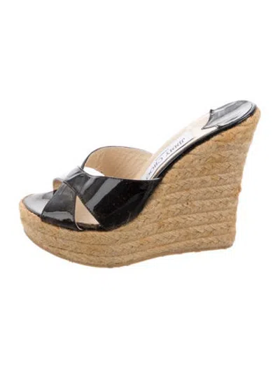 Pre-owned Jimmy Choo Patent Leather Braided Accents Espadrilles In Black