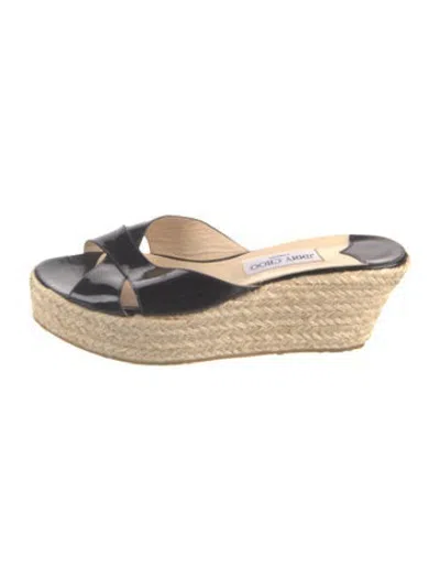 Pre-owned Jimmy Choo Patent Leather Braided Accents Espadrilles In Black