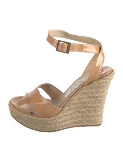 Pre-owned Jimmy Choo Patent Leather Braided Accents Espadrilles In Neutrals