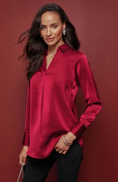 Jjill Plus Size Hammered-satin Tunic In Holly Berry