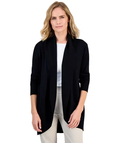 Jm Collection Women's Curved Hem Open-front Long-sleeve Cardigan, Macy's Exclusive In Black