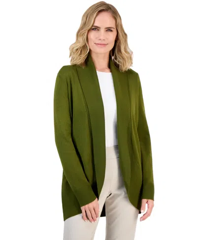 Jm Collection Women's Curved Hem Open-front Long-sleeve Cardigan, Macy's Exclusive In Green