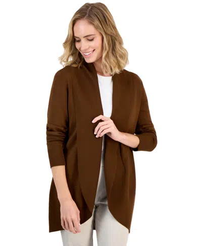 Jm Collection Women's Curved Hem Open-front Long-sleeve Cardigan, Macy's Exclusive In Brown
