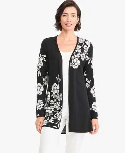 Jm Collection Women's Printed Open-front Cardigan, Macy's Exclusive In Black