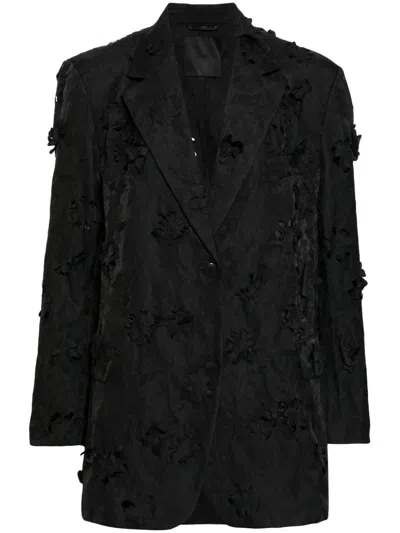 Jnby Floral-appliqué Single-breasted Blazer In Black