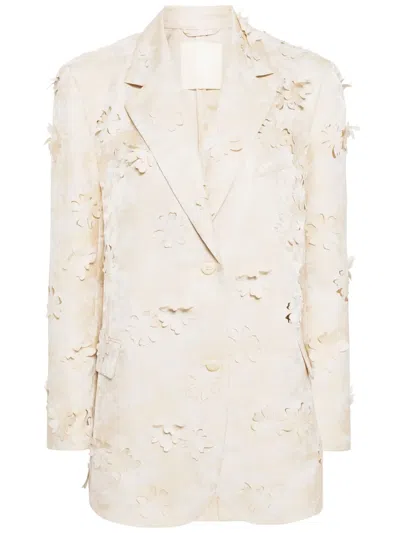 Jnby Floral-appliqué Single-breasted Blazer In Neutrals