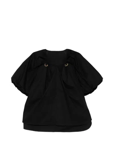 Jnby Metal-pleated V-neck Blouse In Black