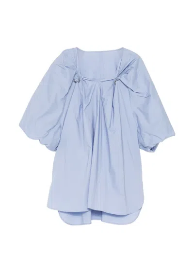 Jnby Metal-pleated V-neck Blouse In Blue