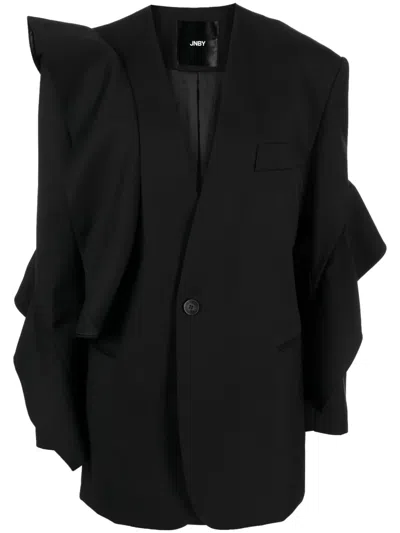 Jnby Ruffle-trim Collarless Blazer In Black