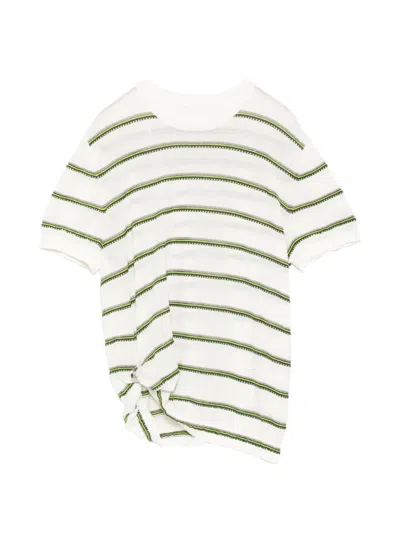 Jnby Striped Buckle Knit Top In White
