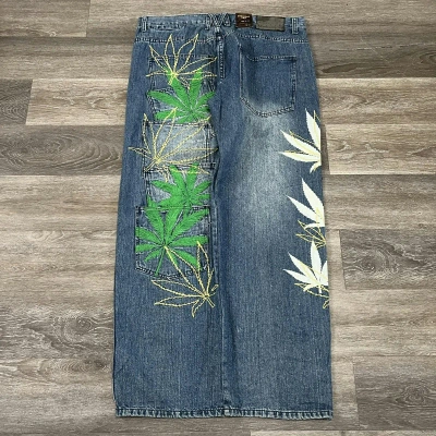 Pre-owned Jnco X Vintage Crazy Vintage Y2k Muka Baggy 8 Pocket Weed Leaf Jeans In Blue