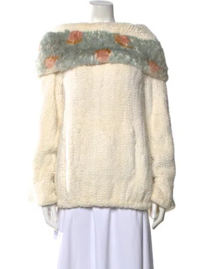 Pre-owned Jocelyn Patterned Off-the-shoulder Sweater In Neutrals