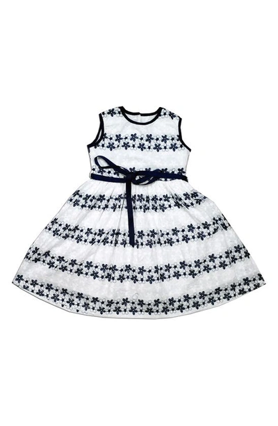 Joe-ella Kids' Floral Embroidred Cotton Dress In Navy