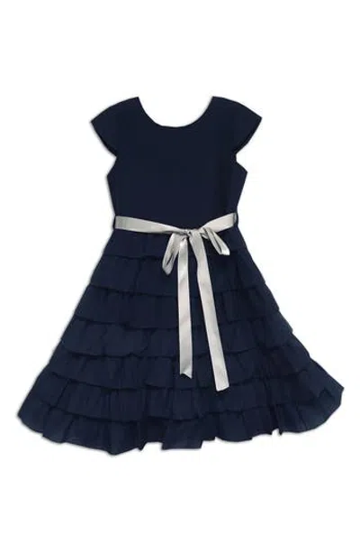 Joe-ella Kids' Tiered Ruffle Dress With Bow In Blue