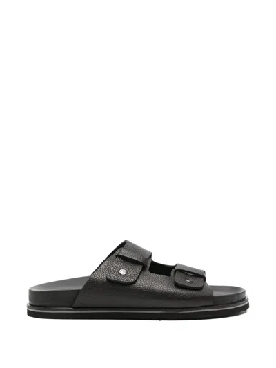 John Harrison Double-strap Leather Sandals In Black