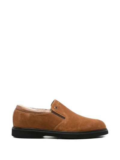 John Harrison Shearling-lined Suede Loafers In Brown