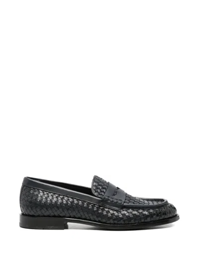 John Harrison Woven Penny-slot Loafers In Blue