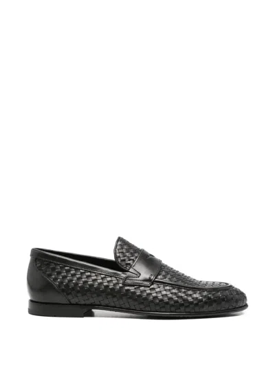 John Harrison Woven Penny-strap Loafers In Black