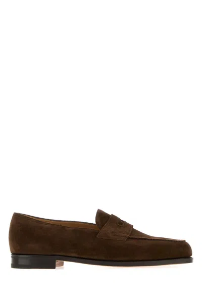 John Lobb Lopez Suede Loafers In Brown