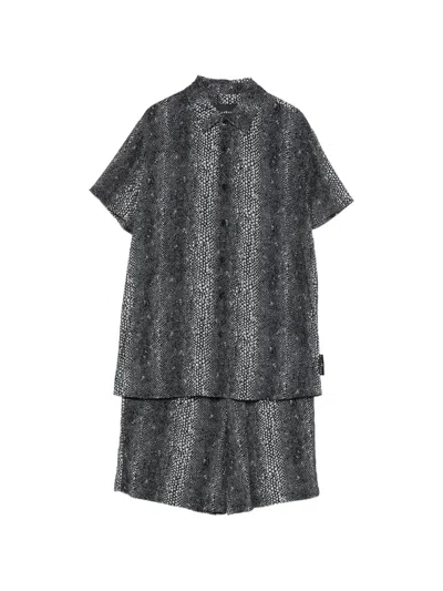 John Richmond Junior Kids' Snakeskin-print Shorts And Shirt Set In Black