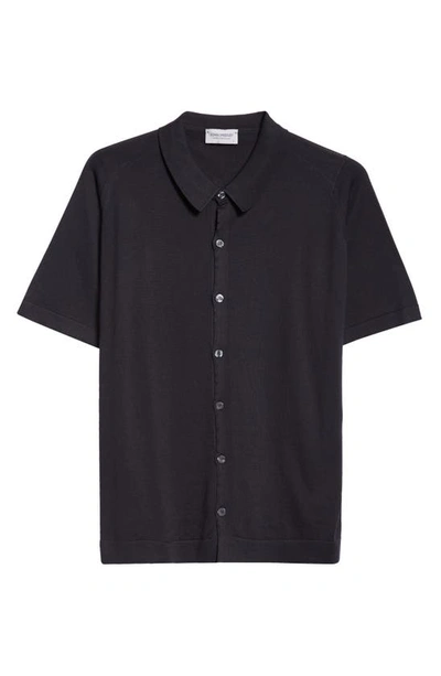 John Smedley Folke Knit Short Sleeve Cotton Button-up Shirt In Black
