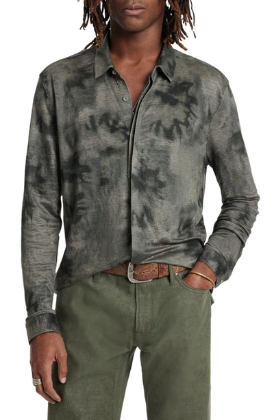 John Varvatos Camellia Tie Dye Slub Knit Linen Button-up Shirt In Flagstone
