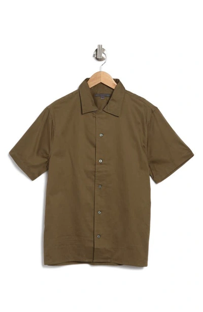 John Varvatos Danny Short Sleeve Cotton Button-up Shirt In Olive