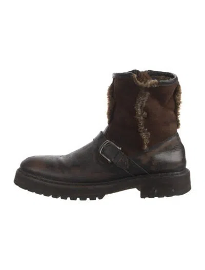 Pre-owned John Varvatos Leather Moto Boots In Brown