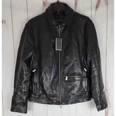 Pre-owned John Varvatos Men's Degraw Sheep Skin Leather Blouson Jacket Black 44 Us