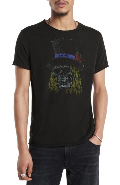 John Varvatos Raw Edge Skull Top Hat Graphic T-shirt In Black