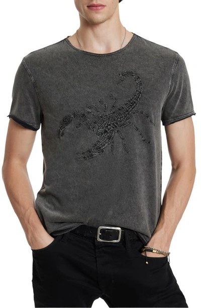 John Varvatos Scorpion Embroidered Cotton T-shirt In Charcoal