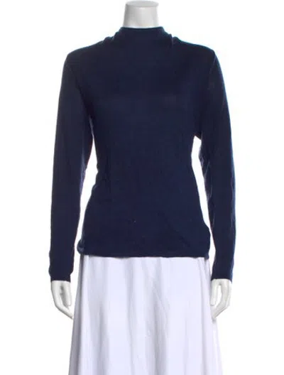 Pre-owned John Varvatos Silk Mock Neck Sweater In Blue