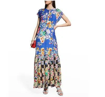 Pre-owned Johnny Was Sky Flower Alba Flounce Ruffled Maxi Slip Dress For Women - Size Xs In Multicolor