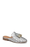 Johnston & Murphy Ali Woven Tassel Mule In Silver Metallic Sheepskin